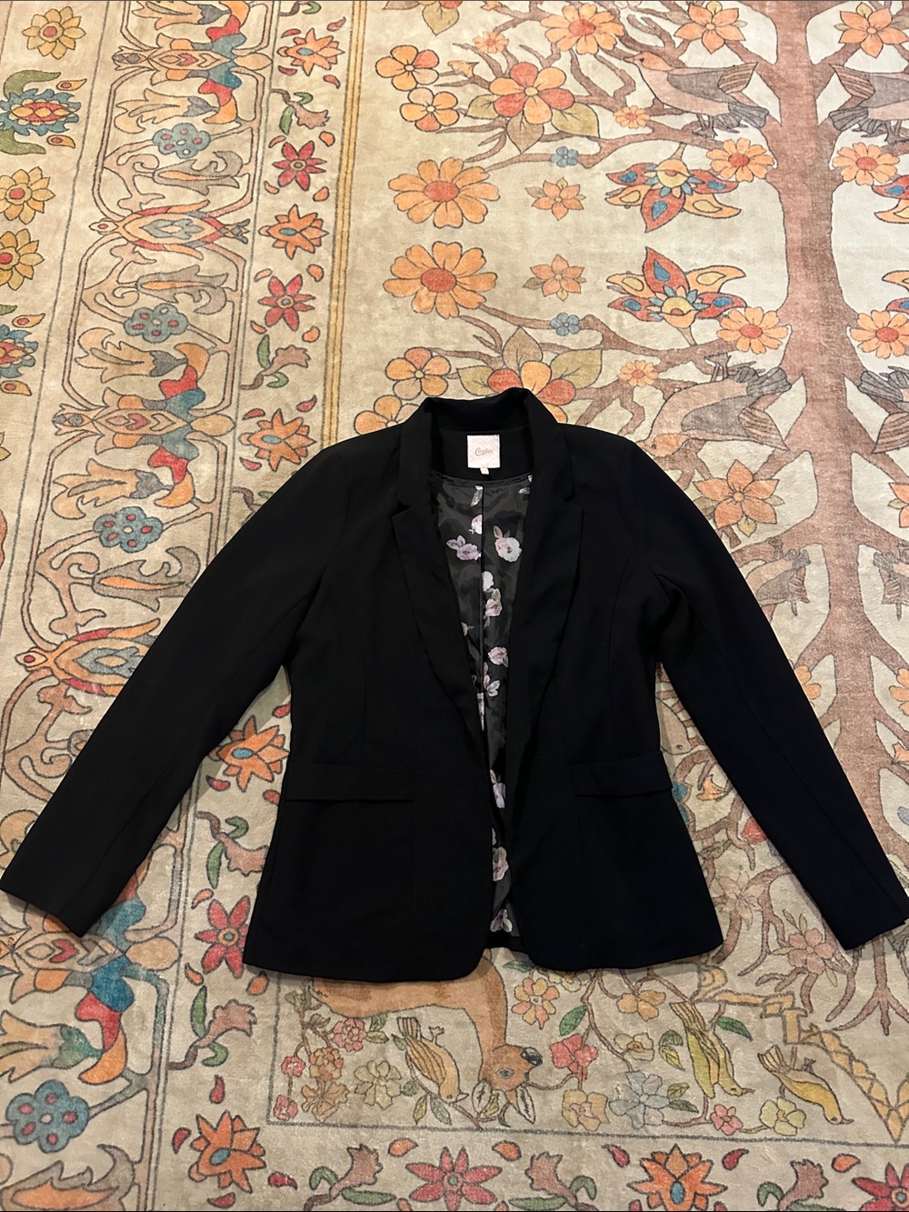 Candie's Black Women's Tailored Blazer with Floral Lining